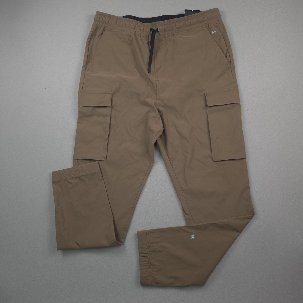 Kenneth Cole Active Mens XL Tan Cargo Jogger Pants Nylon Stretch Tech Drawstring